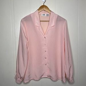 Vintage 80s/90s Pink Embossed Button Down Blouse Women's 12 100% Polyester